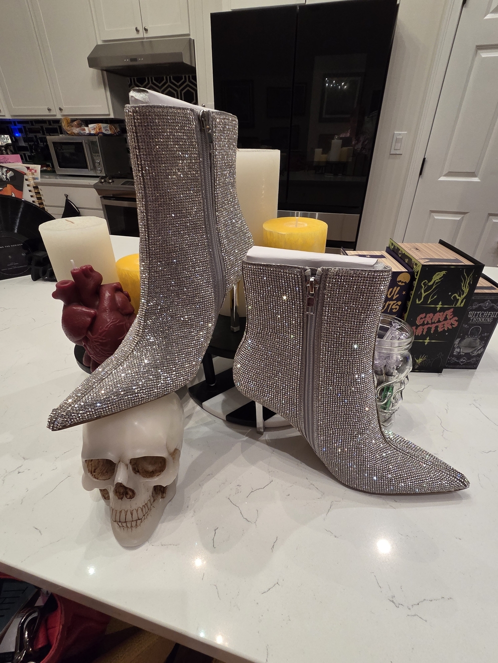 Steve Madden Silver Crystal Pointed-Toe Ankle Booties
